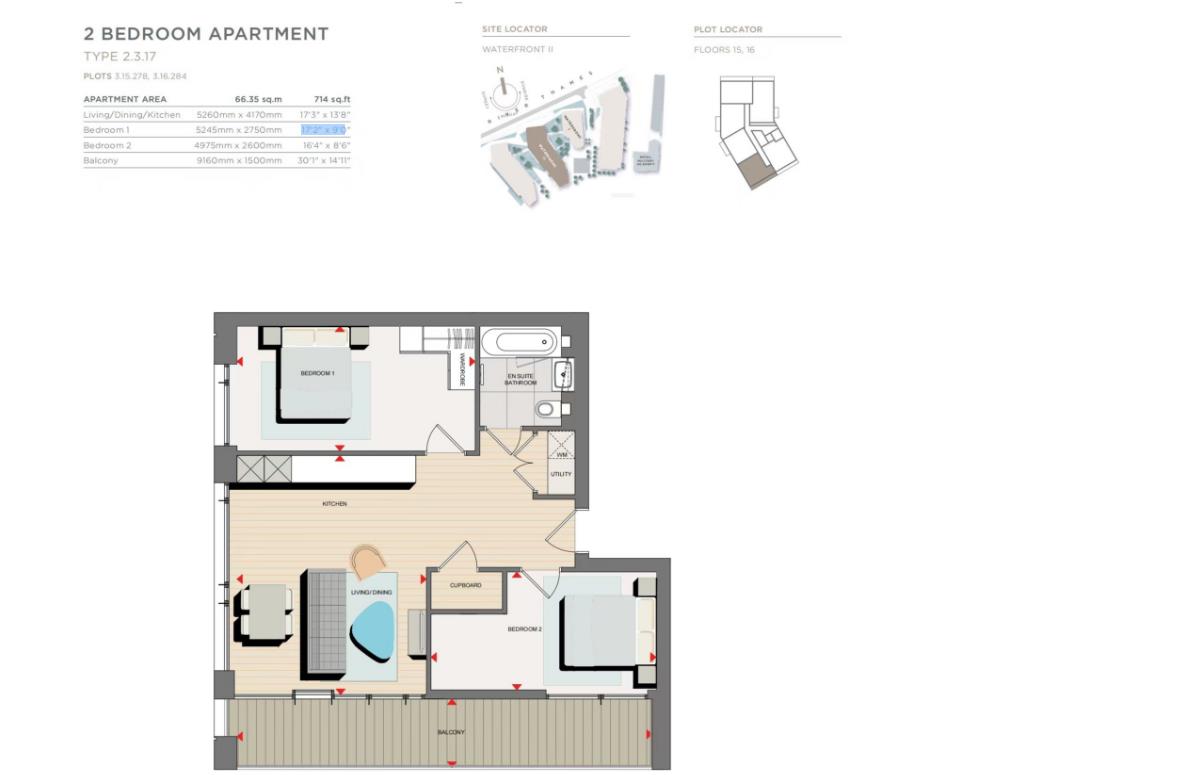 Flat 1502 Deveraux House, Duke of Wellington Avenue, London floorplan