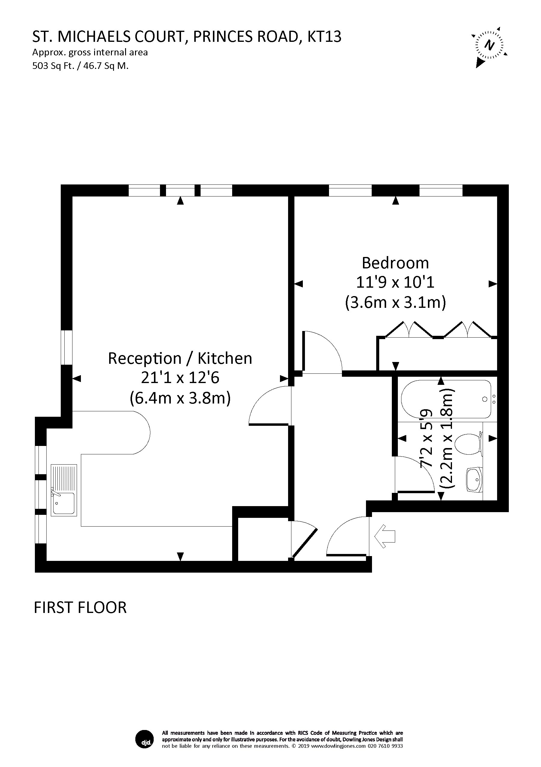 1 Bedrooms Flat to rent in Princes Road, Weybridge KT13