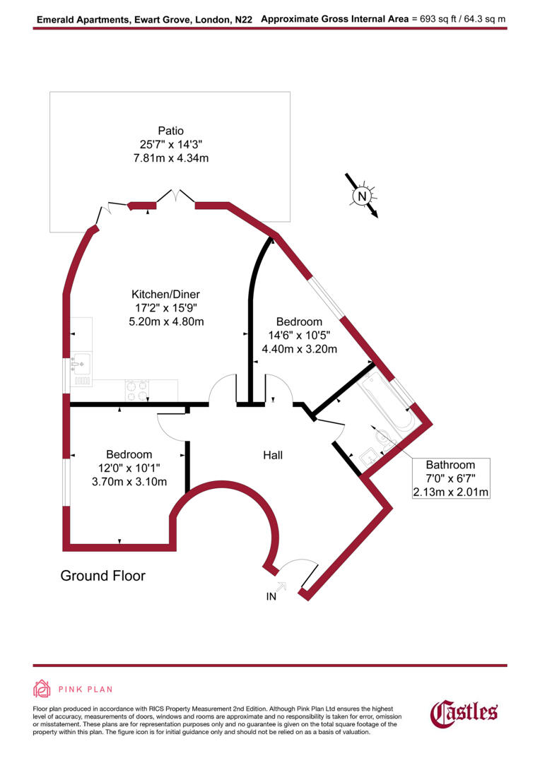 Flat 3, Emerald Apartments, 32 Ewart Grove, London floorplan