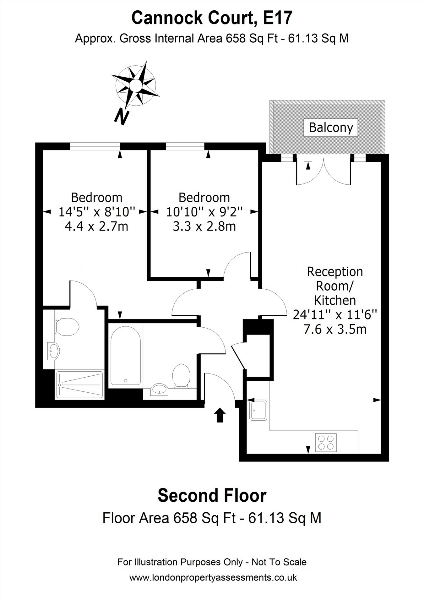 2 Bedrooms Flat to rent in Cannock Court, Hawker Place, London E17