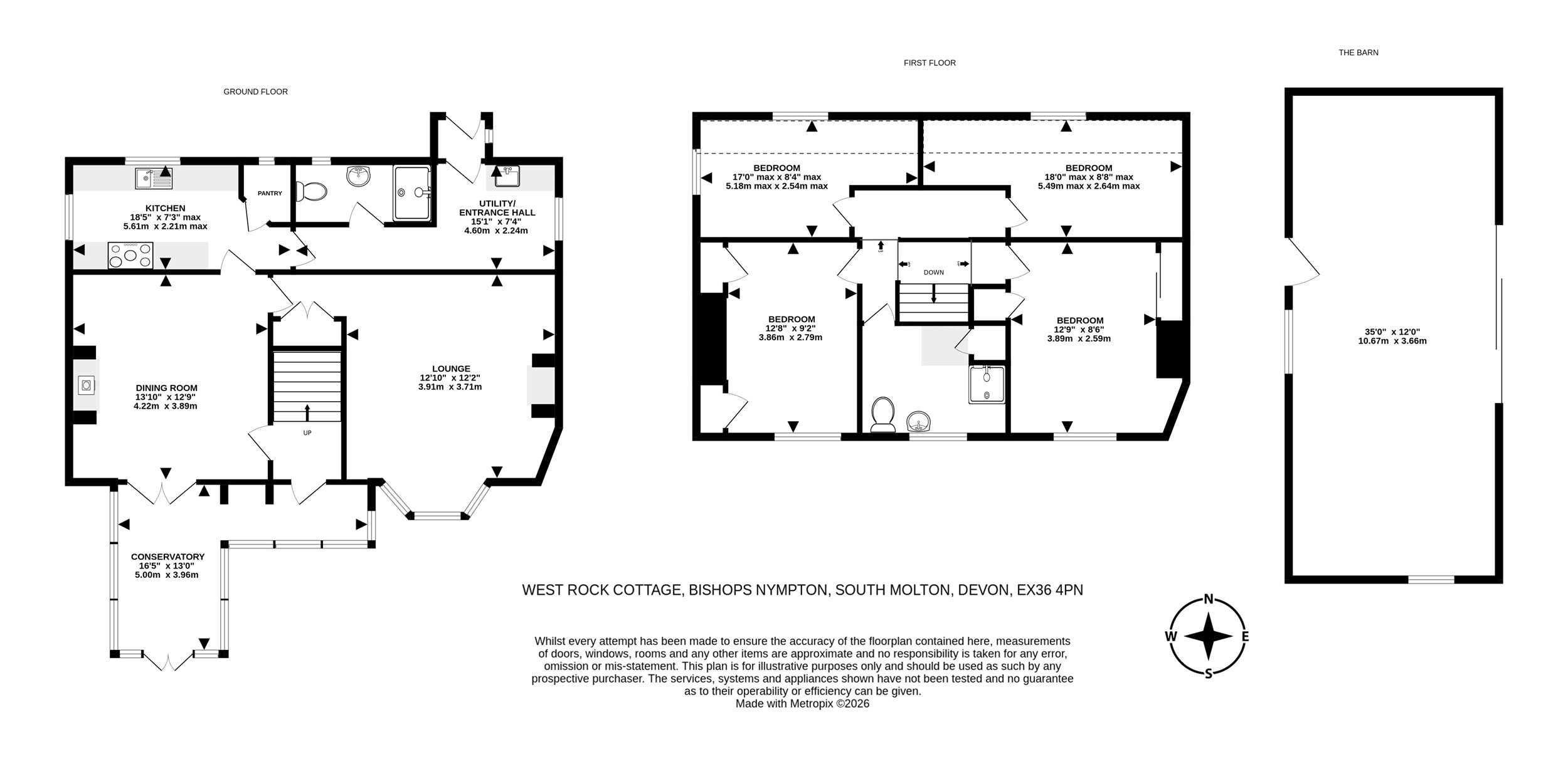West Rock Cottage,, Bishops Nympton, Devon floorplan