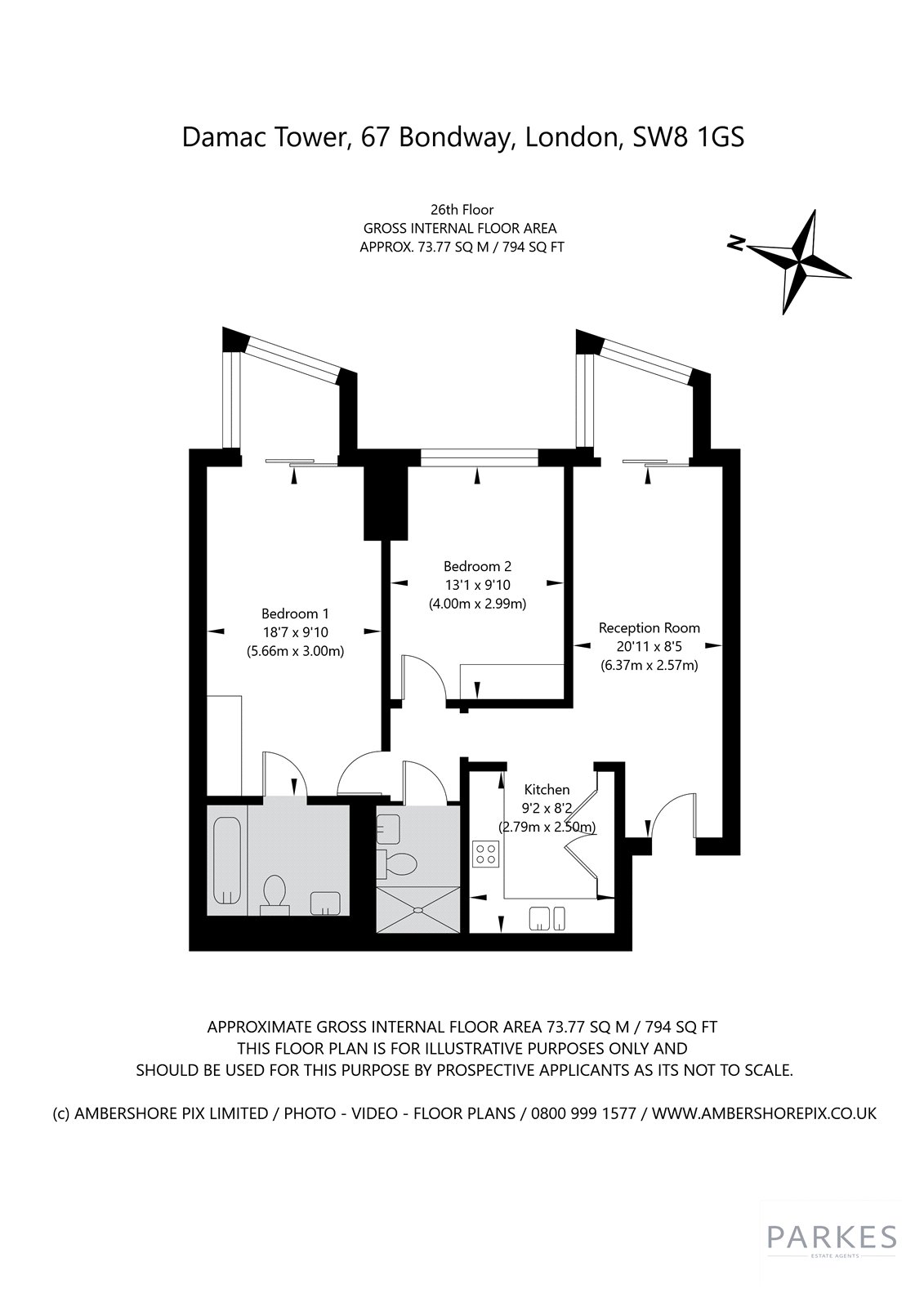 X2604, Damac Tower, 67, Bondway, London floorplan