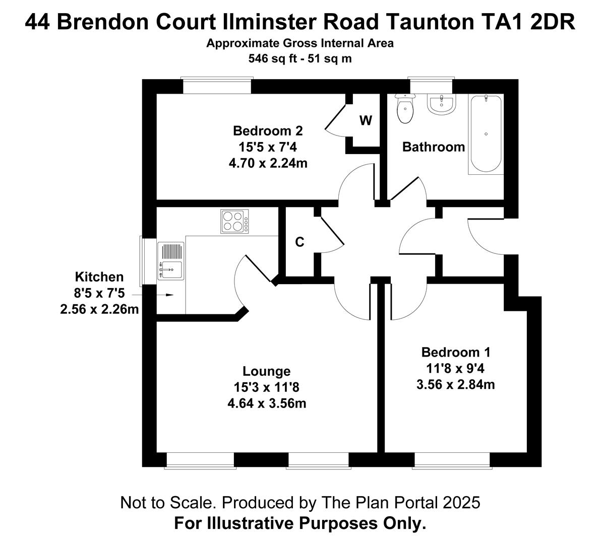 Flat 44, Brendon Court, Ilminster Road, Taunton floorplan