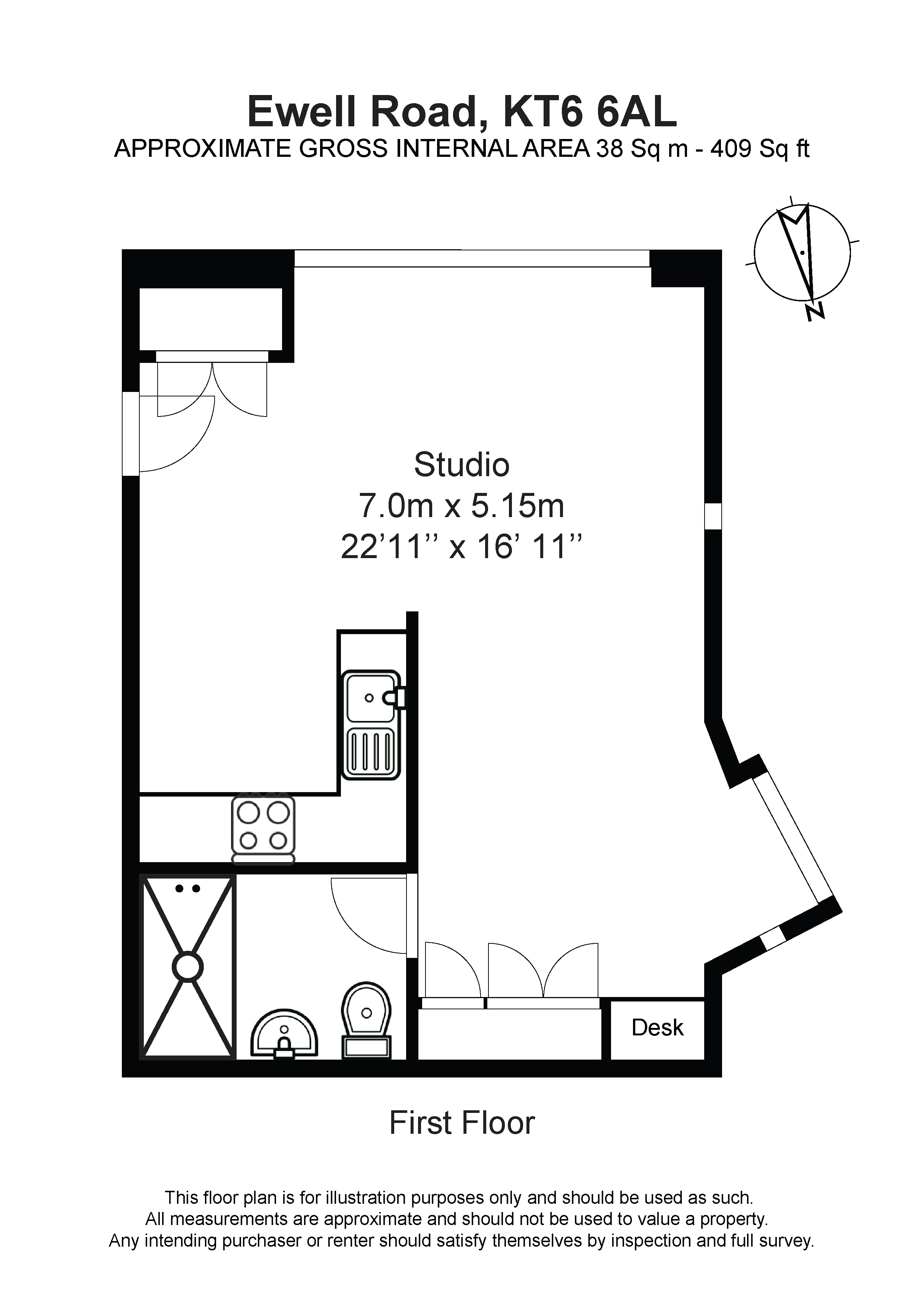 Flat 5,, 115B, Ewell Road floorplan