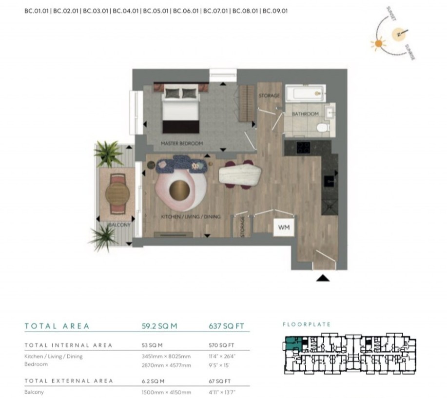 1, Flat 62, Botanica Apartments, London floorplan