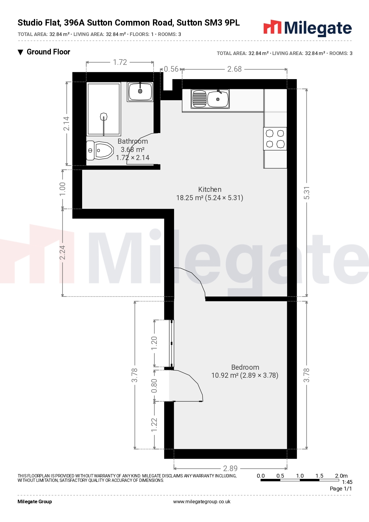Studio Flat 396A, Sutton Common Road, Greater London floorplan
