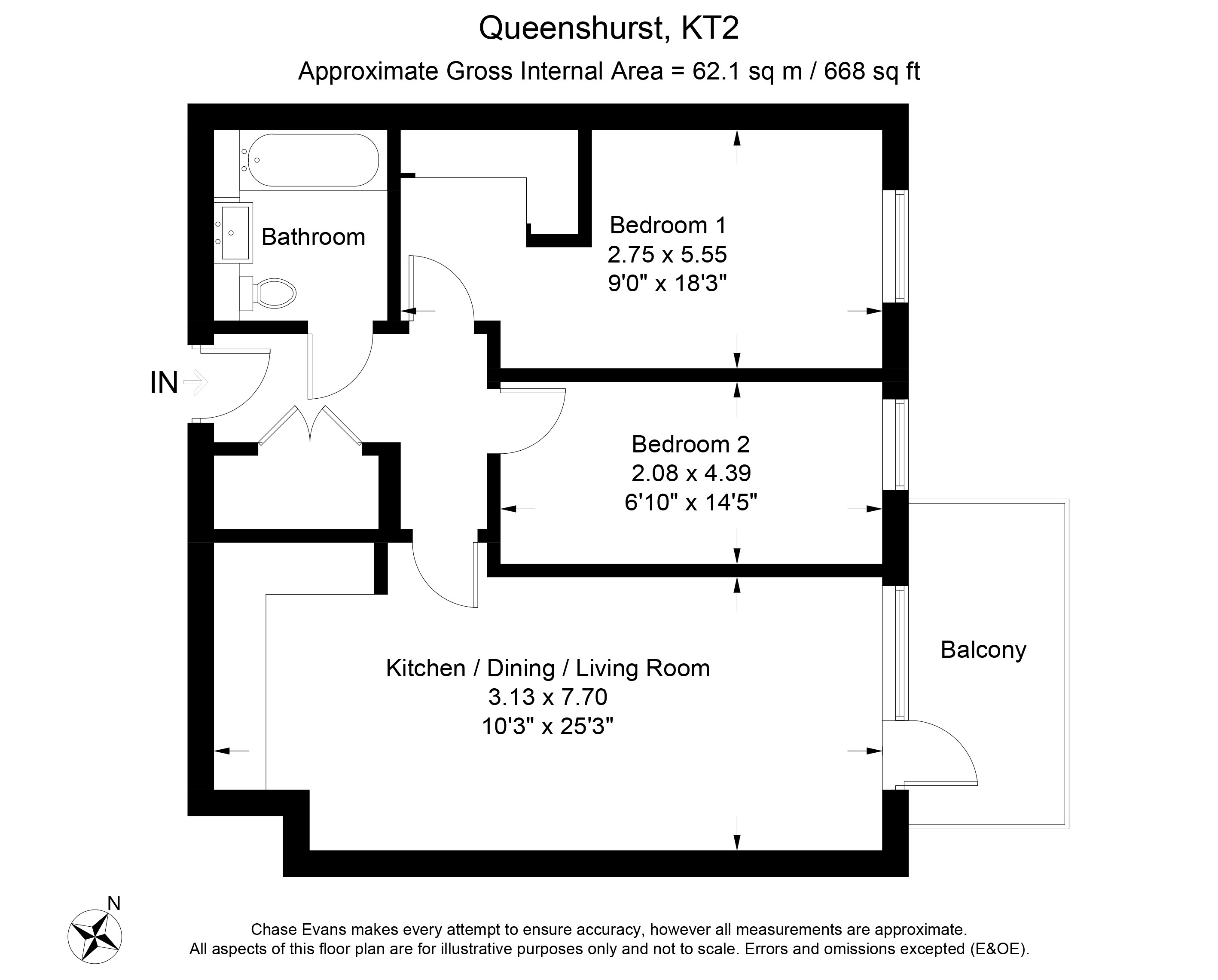 2 Bedrooms Flat to rent in Hammond Court, Queenshurst Square, Kingston KT2