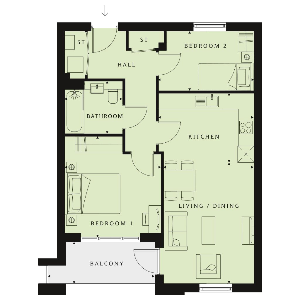 2 Bedrooms Flat for sale in 