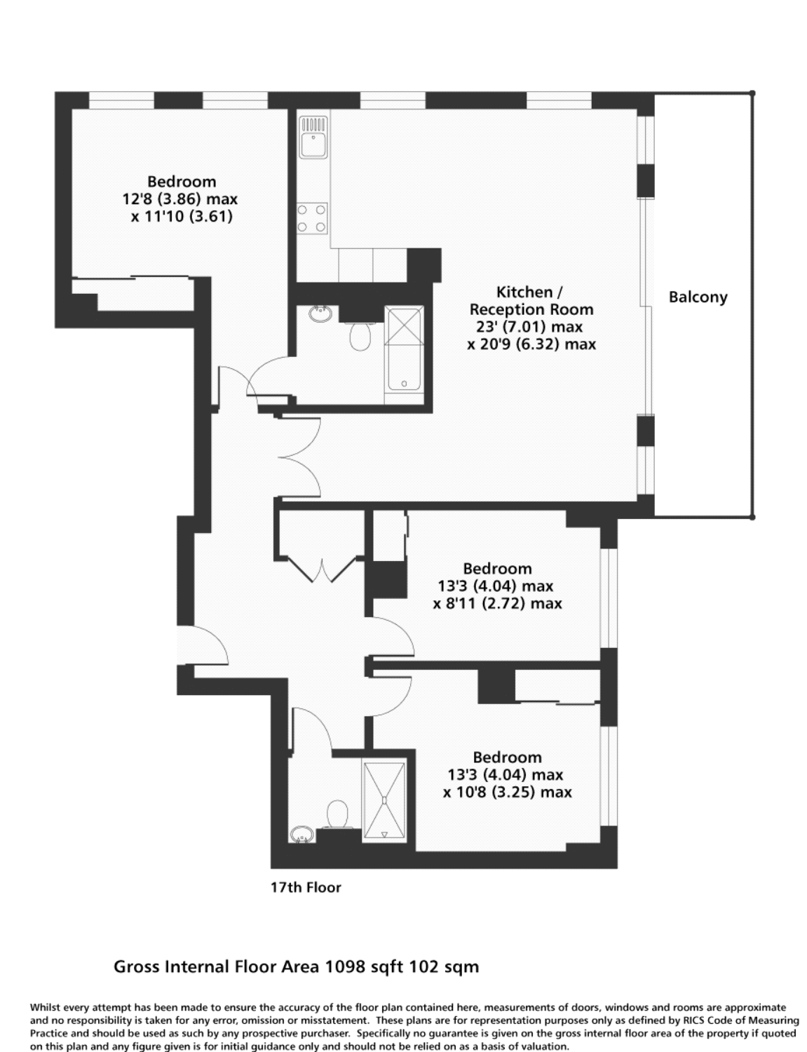 Apartment 1703, The Triton Building, 20, Brock Street, London floorplan