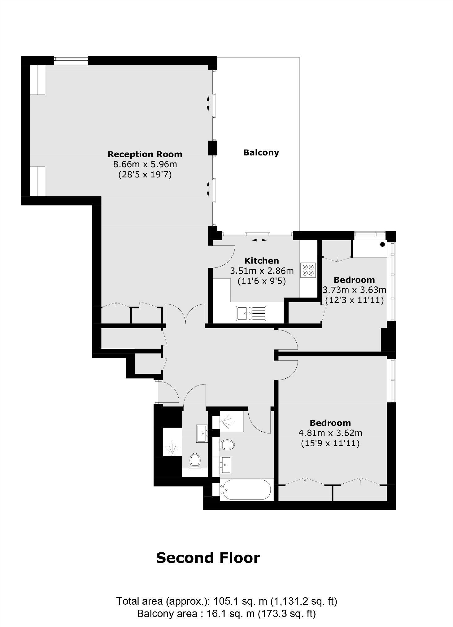 Flat 14, Crown Reach, 145, Grosvenor Road, London floorplan