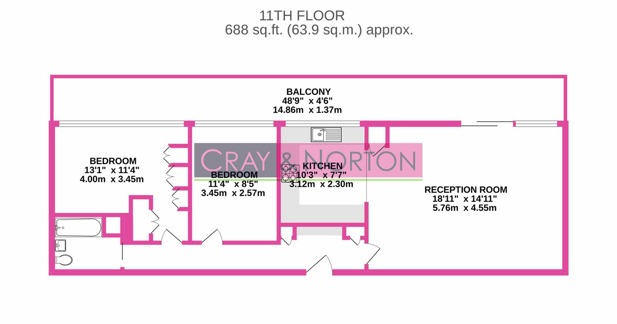 Flat 67 Fitzroy Court 6, Whitehorse Road, London floorplan
