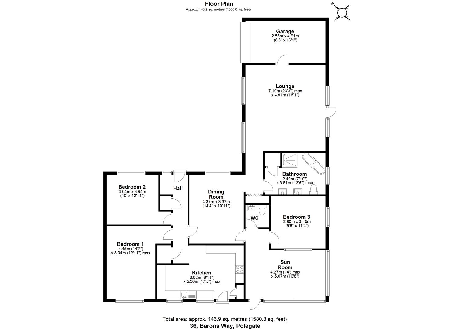 Barons Way, Polegate BN26, 3 bedroom semidetached bungalow for sale
