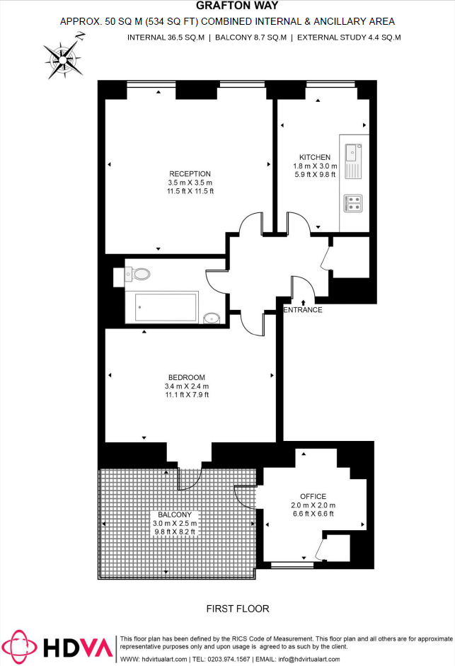 1, 33, Grafton Way, London floorplan