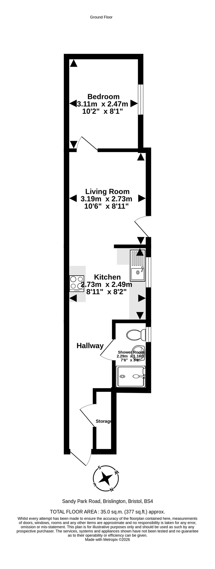 Garden Flat, 35a Sandy Park Road, Bristol floorplan