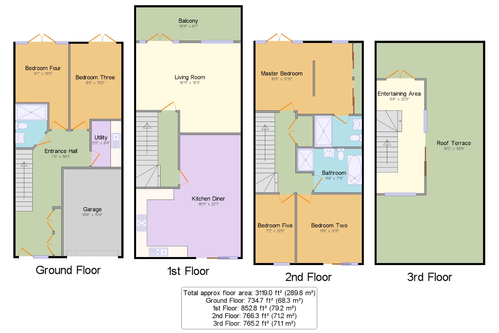 5 Bedrooms Terraced house for sale in Red Admiral Court, Little Paxton, St. Neots, Cambridgeshire PE19