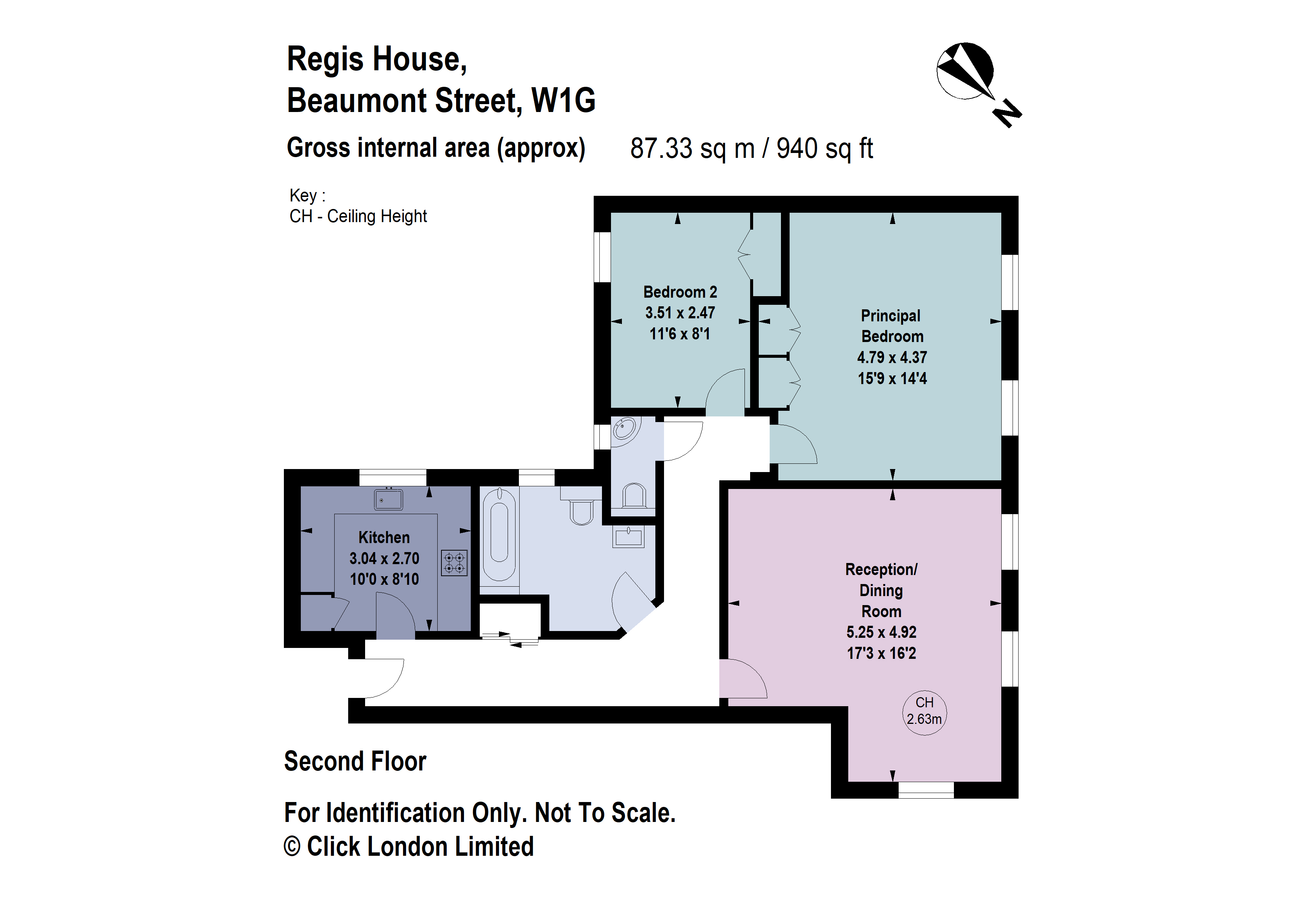 Regis House, Flat D, 47, Beaumont Street, London floorplan