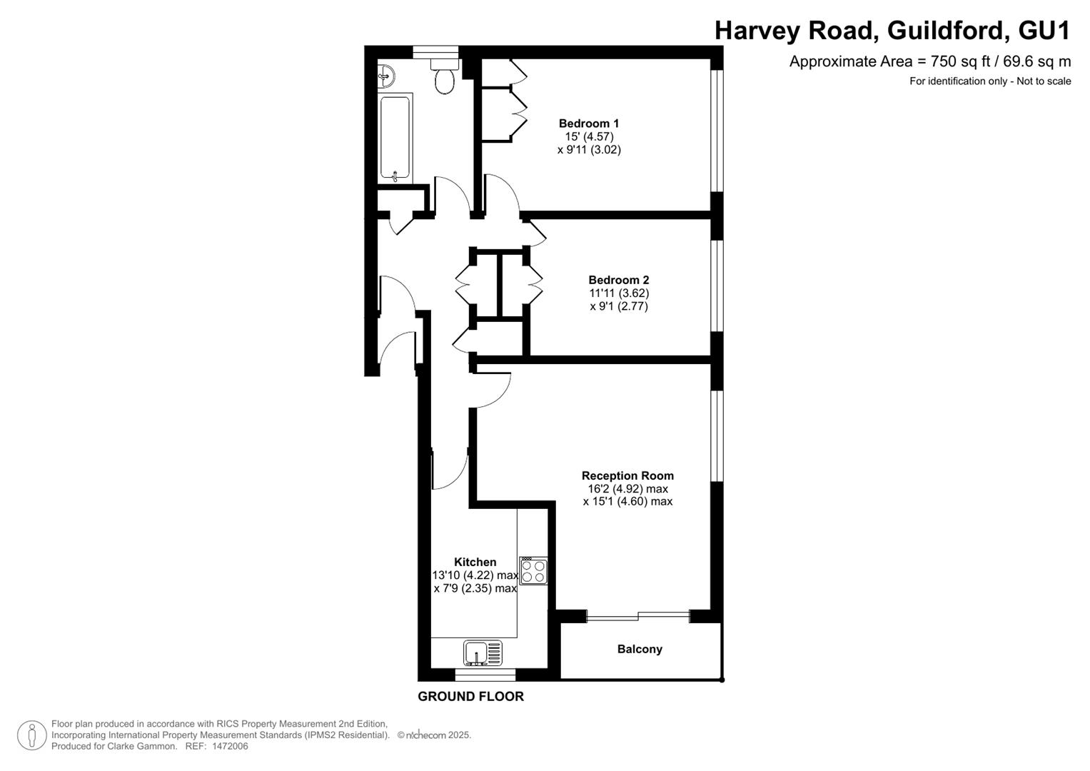 Flat 2, Sycamore Court, 54 Harvey Road, Guildford floorplan