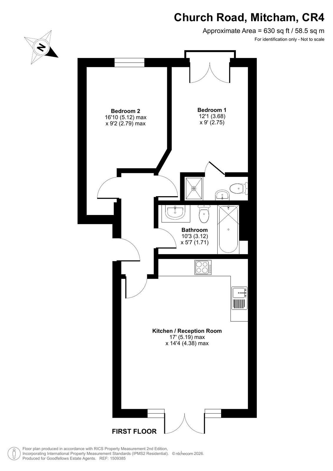 Flat 3, Princess Court, 41, Church Road, Mitcham floorplan