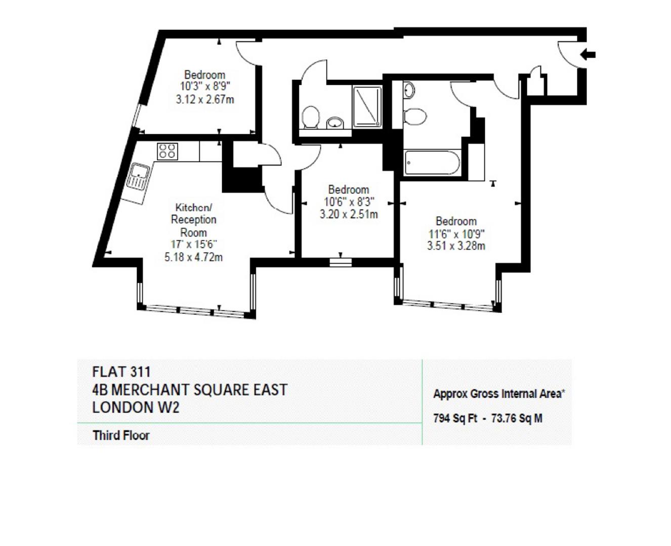 Flat 311, 4B, Merchant Square, Paddington floorplan