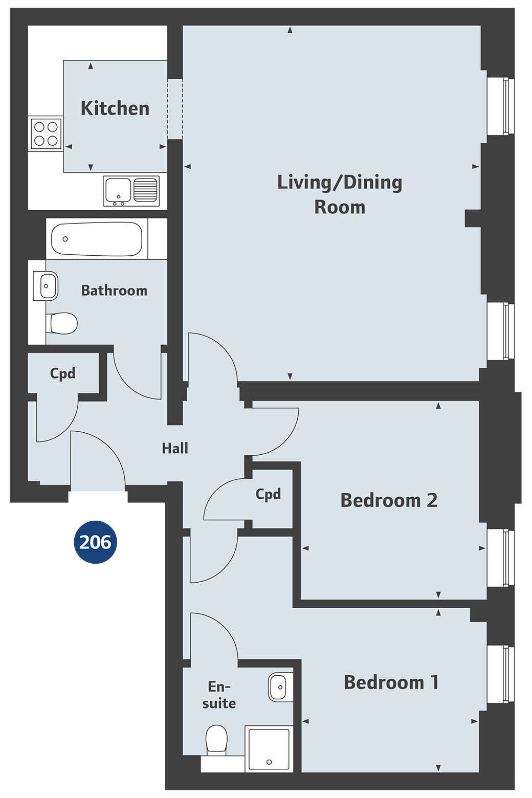 2 Bedrooms Flat for sale in 