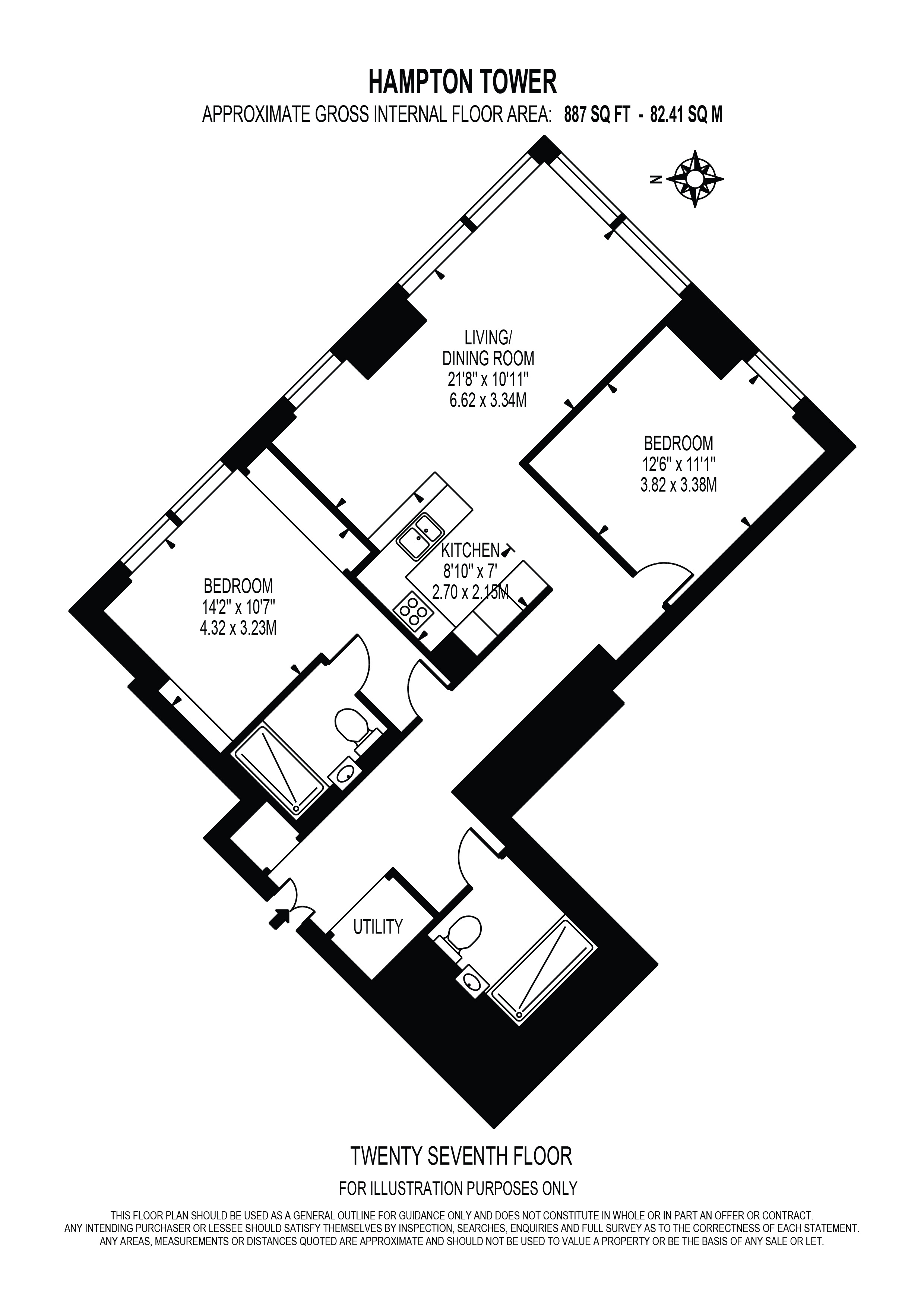 Apartment 2701 Hampton Tower 75, Marsh Wall, London floorplan