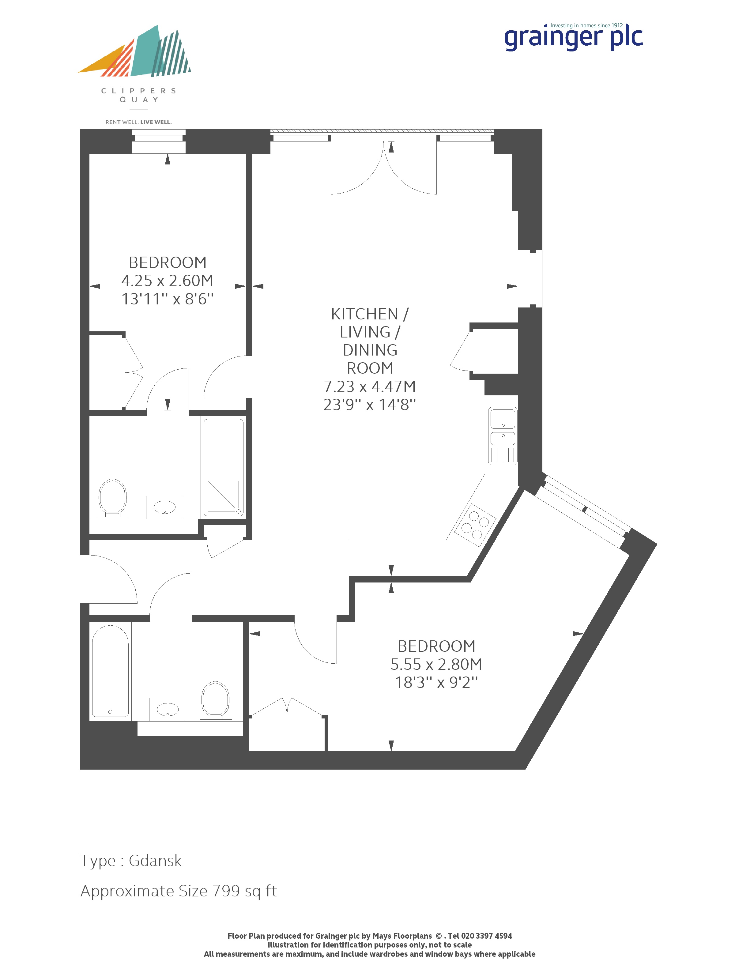 2 Bedrooms Flat to rent in Watermans Walk, Salford M50