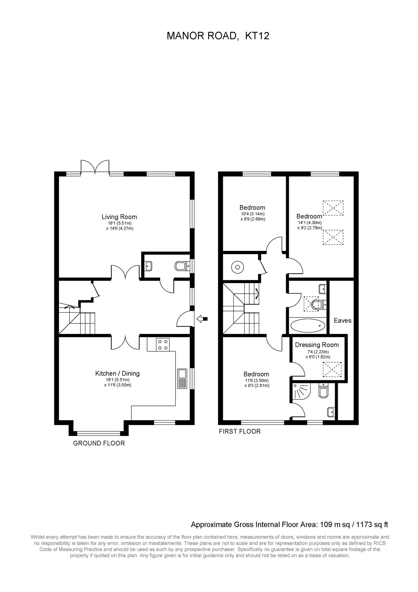 52, Manor Road, Walton-on-Thames floorplan