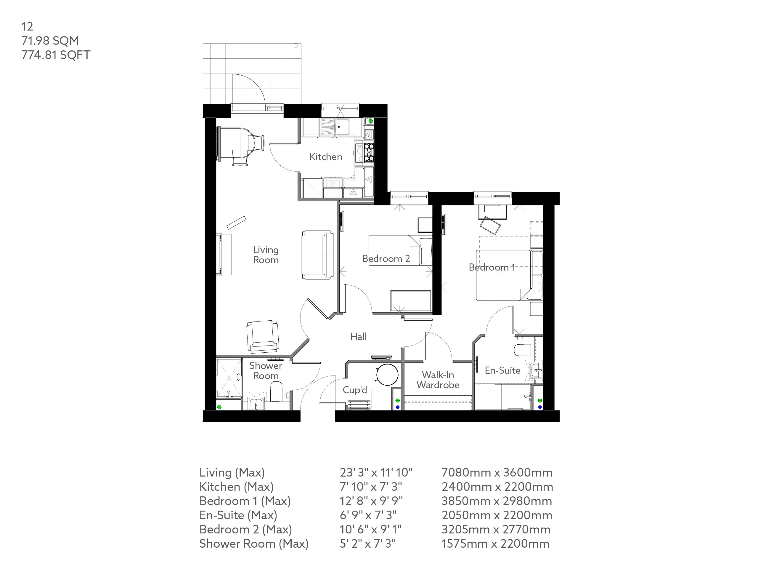 Orchid Place - 2 Bedroom Apartment, Topsham Road, Exeter floorplan