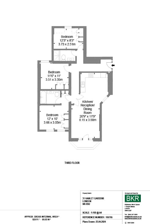 Hamlet Gardens - 3 Bedroom,, Hamlet Gardens, London floorplan