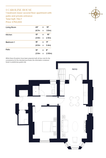 Flat 1,, Caroline House, Hamapton Wick floorplan