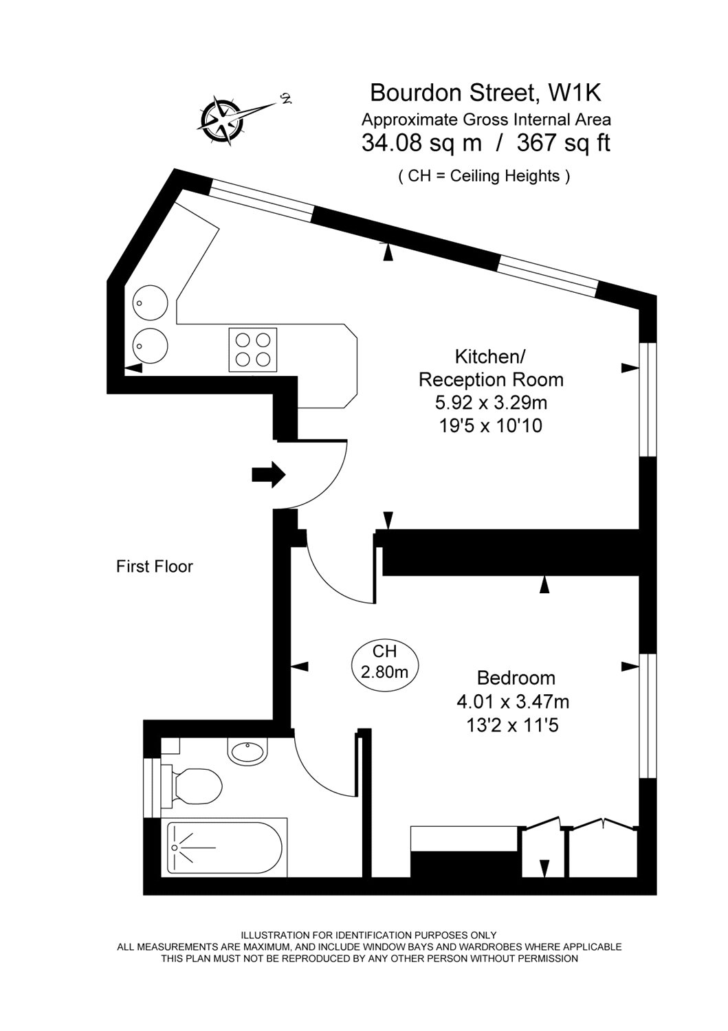 Flat 1, 6, Bourdon Street, London floorplan