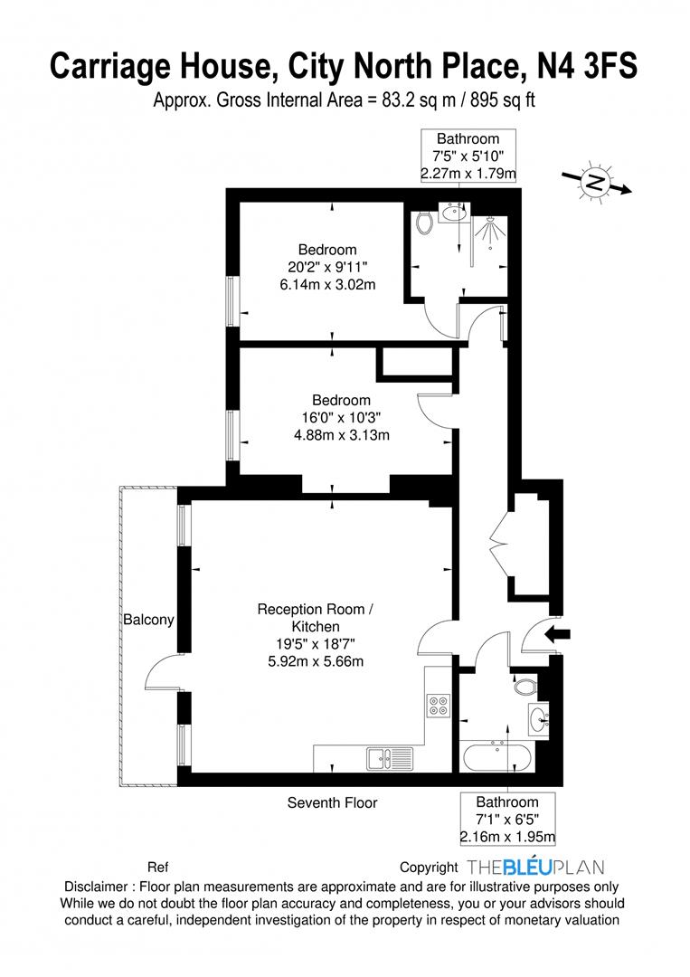 Flat 68, Carriage House, 10, City North Place, London floorplan
