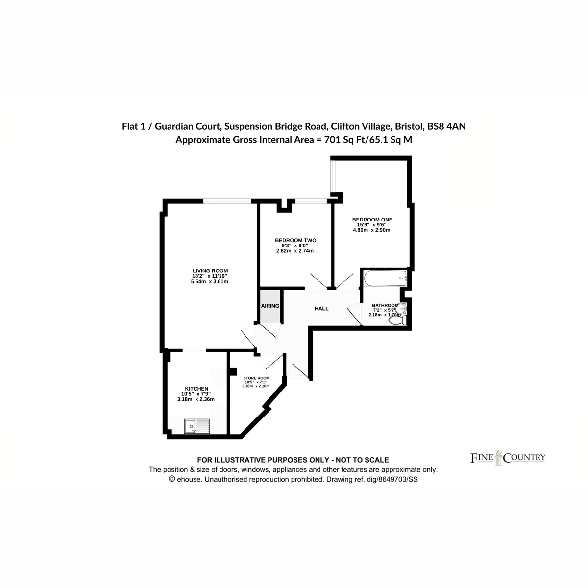 Flat Flat 1, Guardian Court, Suspension Bridge Road, Clifton Village, Bristol floorplan
