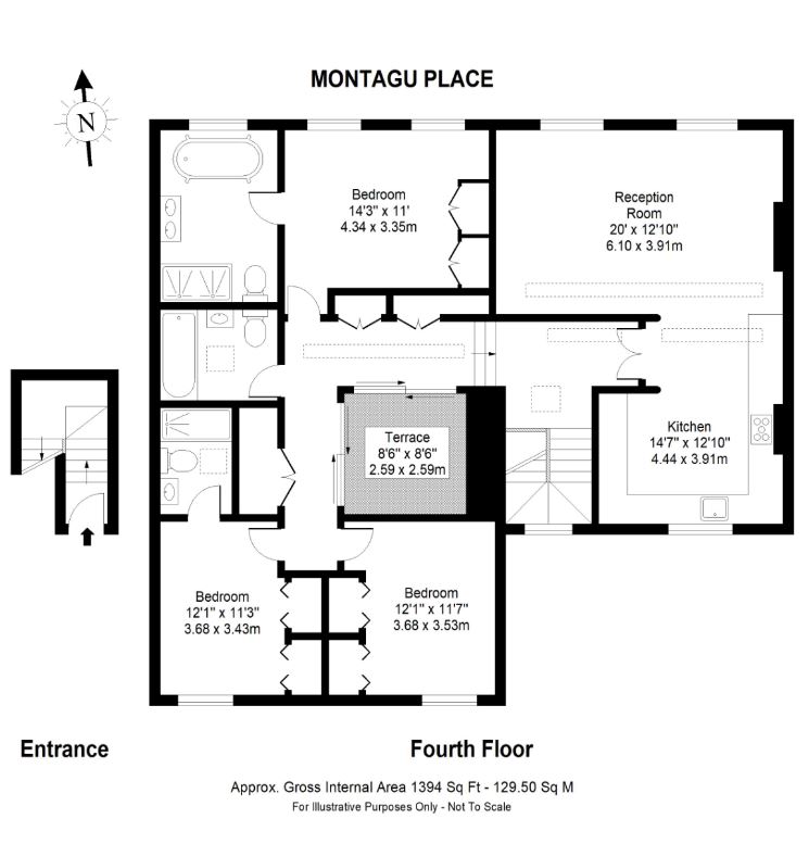 3 Bedrooms Flat to rent in Montagu Place, London W1H