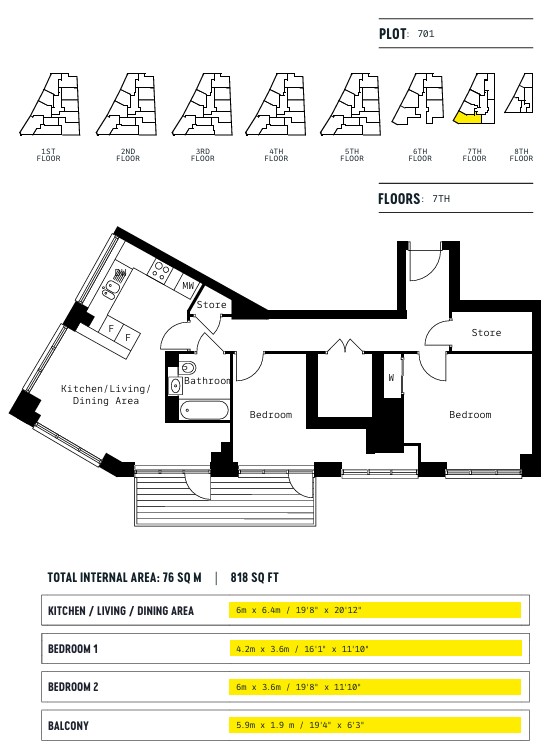Flat 701, 6, Witan Street, London floorplan