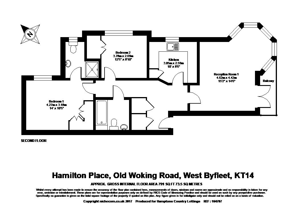 Flat 6, Hamilton Place, 50, Old Woking Road, West Byfleet floorplan