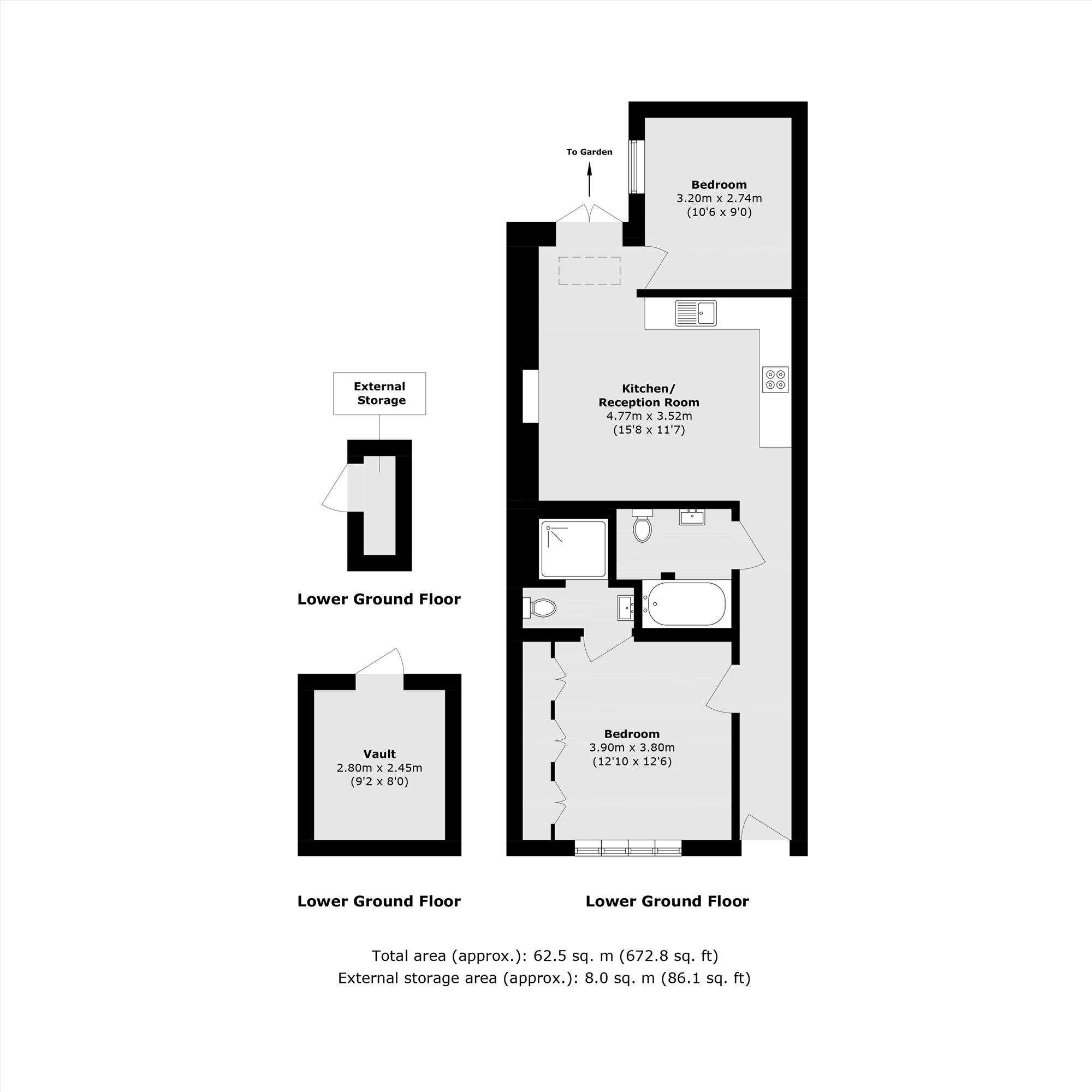 Basement Flat, 21, Claverton Street, London floorplan