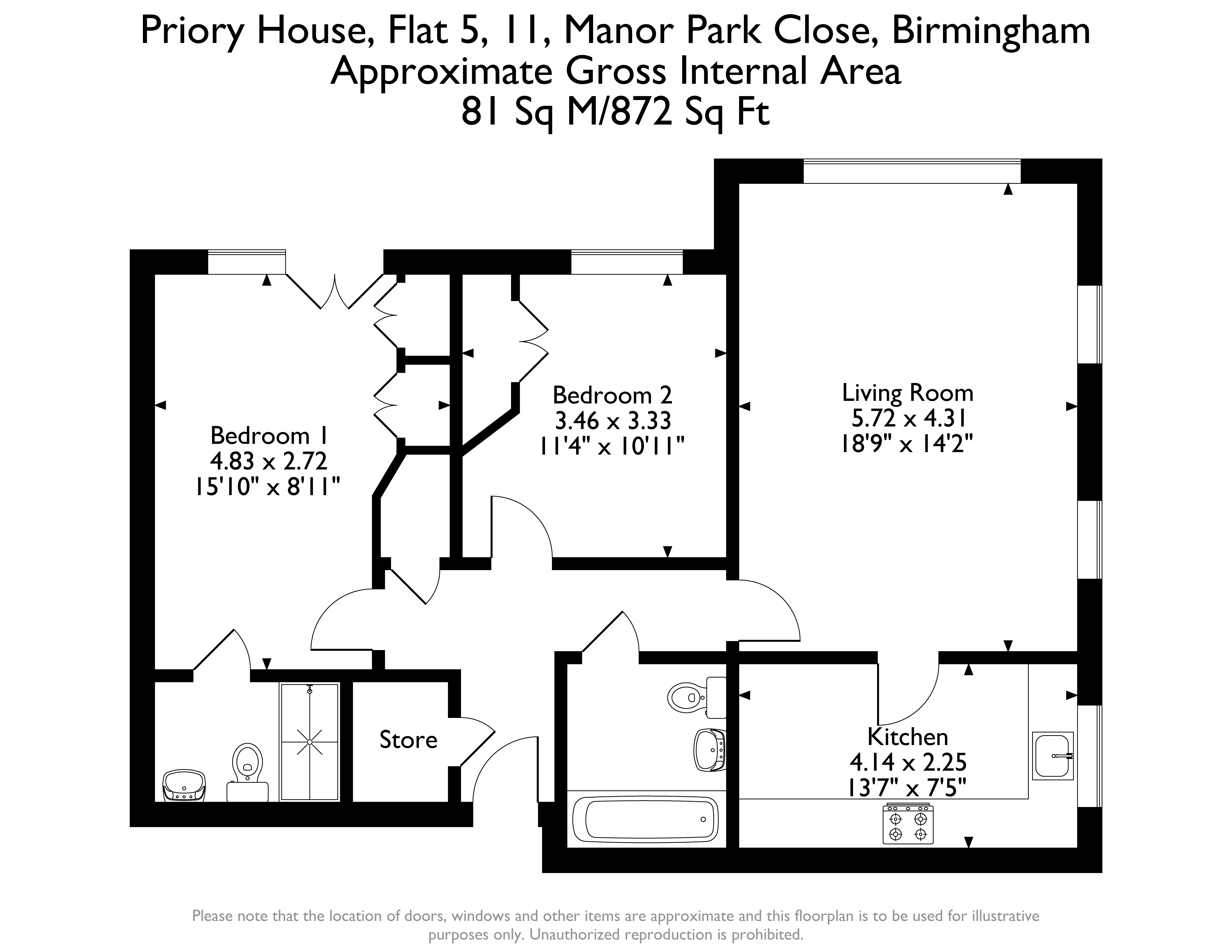 11, Priory House, Manor Park Close, Moseley floorplan