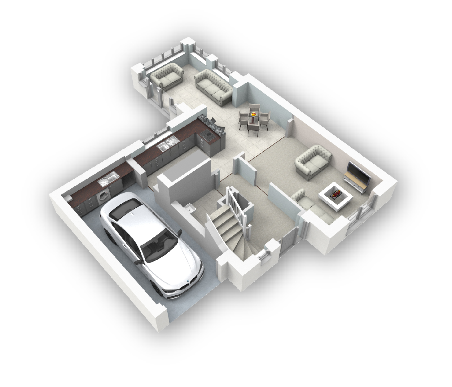 Ground Floor 3D Open Plan With Sunroom
