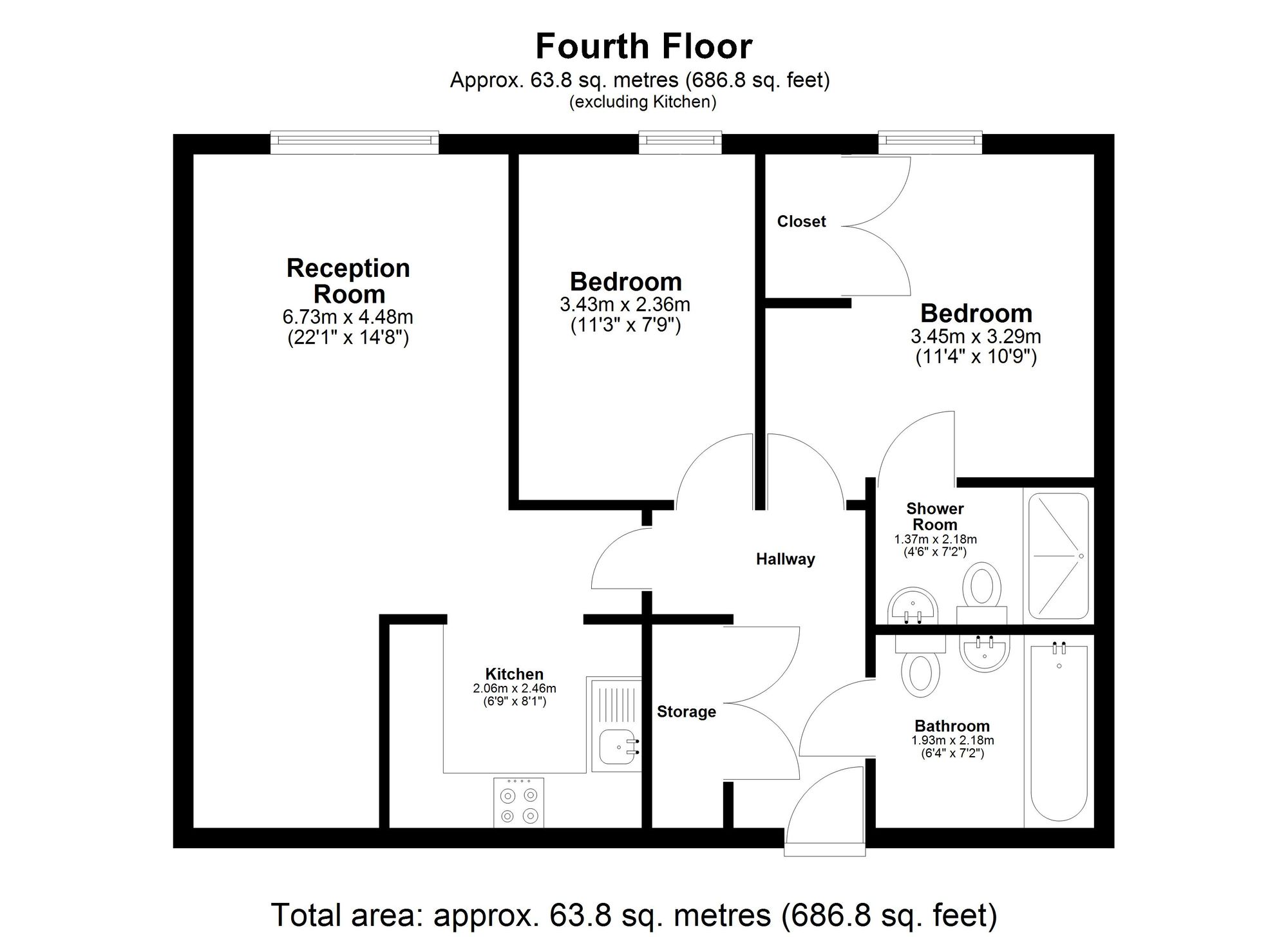 Flat 46, Gateway Court 5-7 Parham Drive, Ilford floorplan