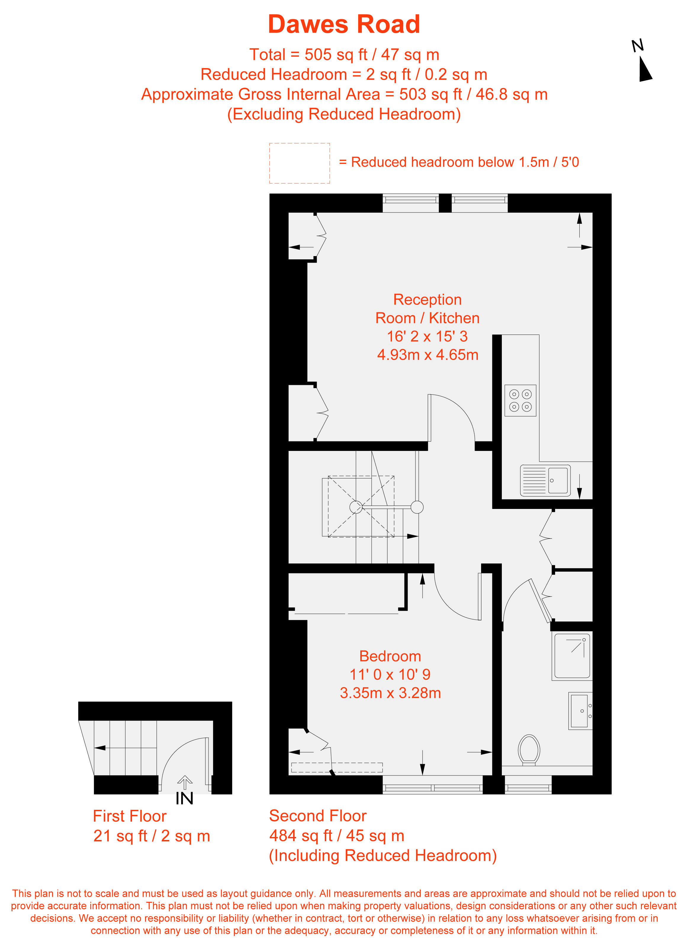 Second Floor Flat, 95, Dawes Road, London floorplan