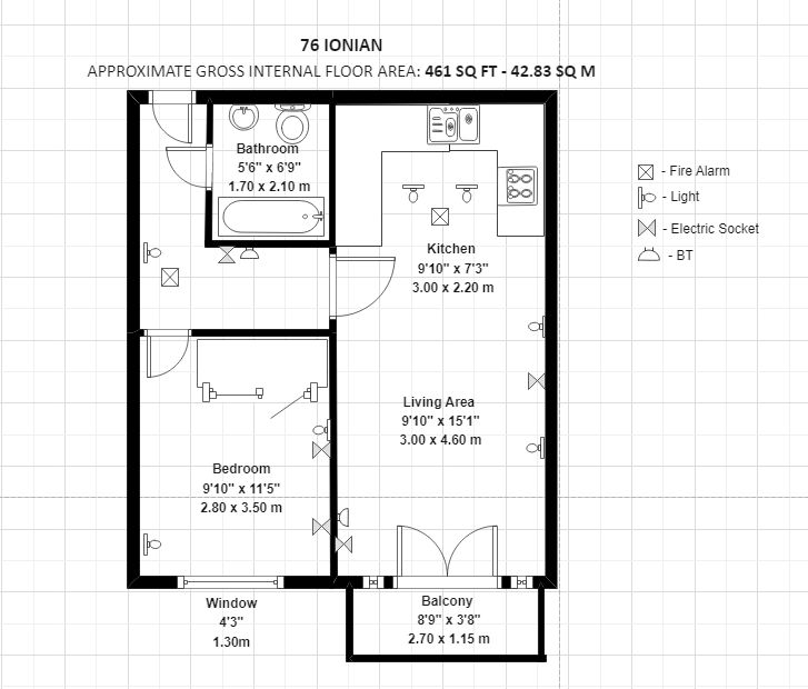 1 Bed Flat Ionian Building, Narrow Street, London floorplan