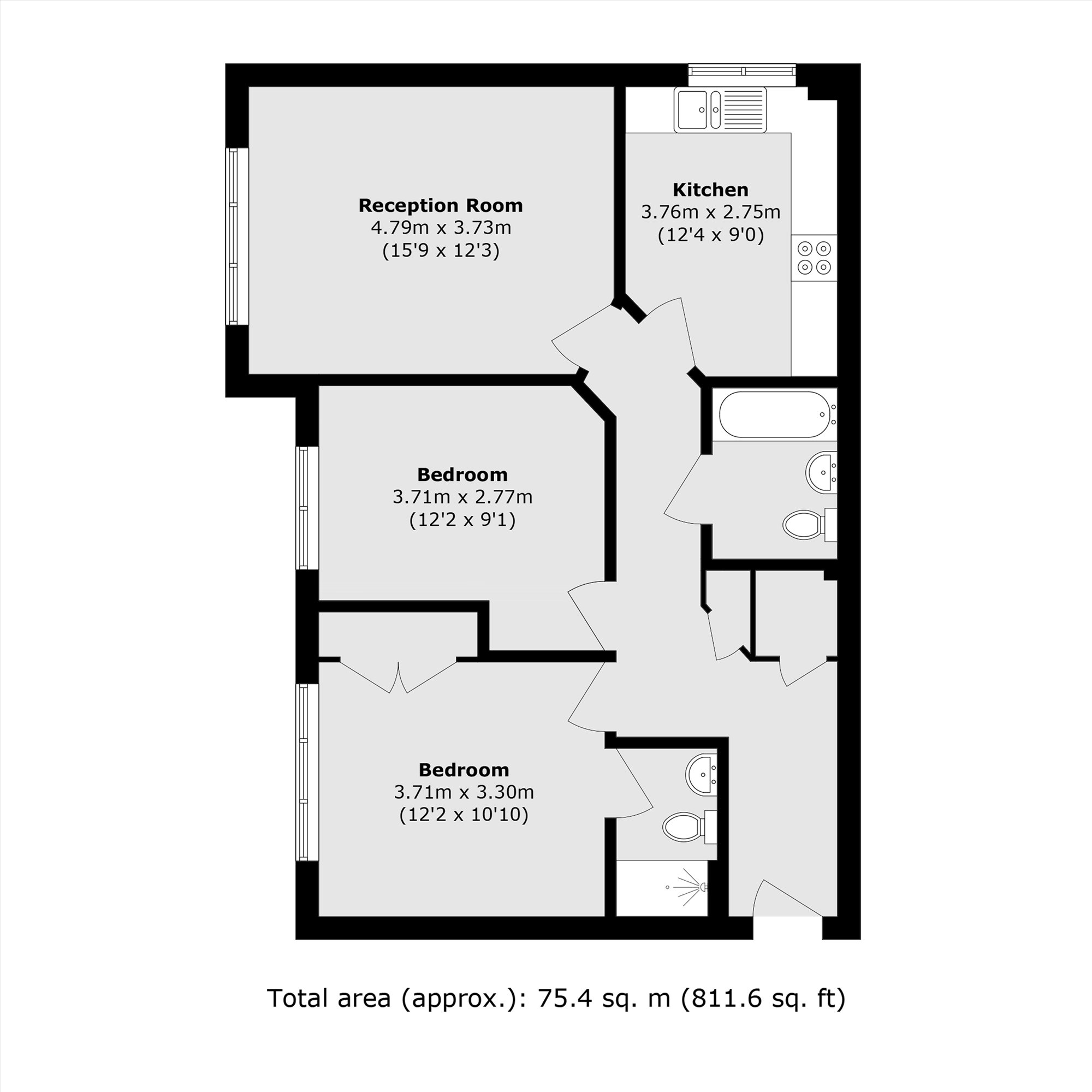 Flat 5, Oakdene Court, 74, Portmore Park Road, Weybridge floorplan