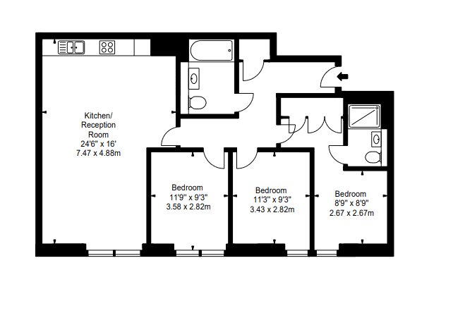 Apartment 609 Merchant Square, 3, Merchant Square, Paddington floorplan