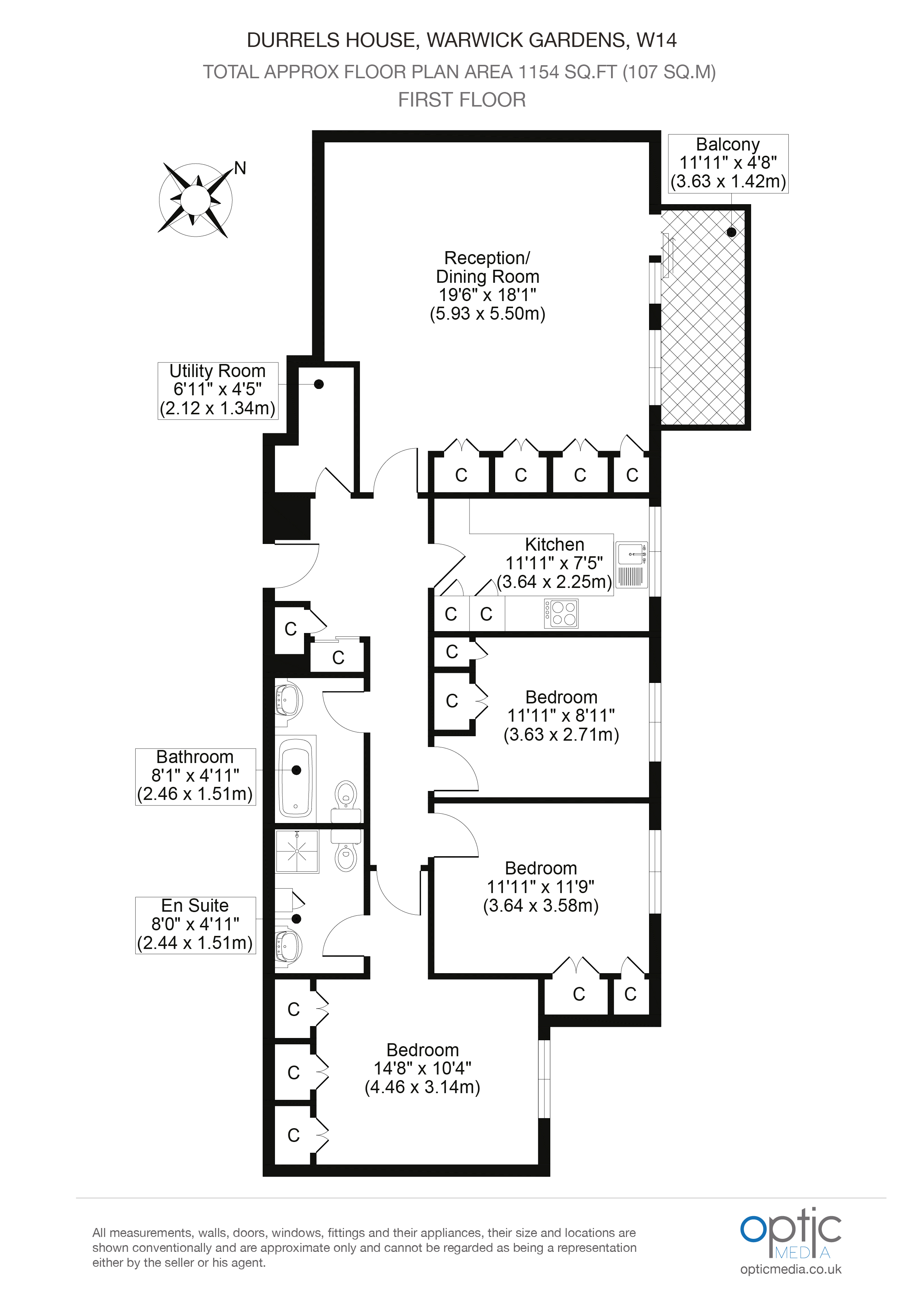 19, Durrels House, Warwick Gardens, London floorplan