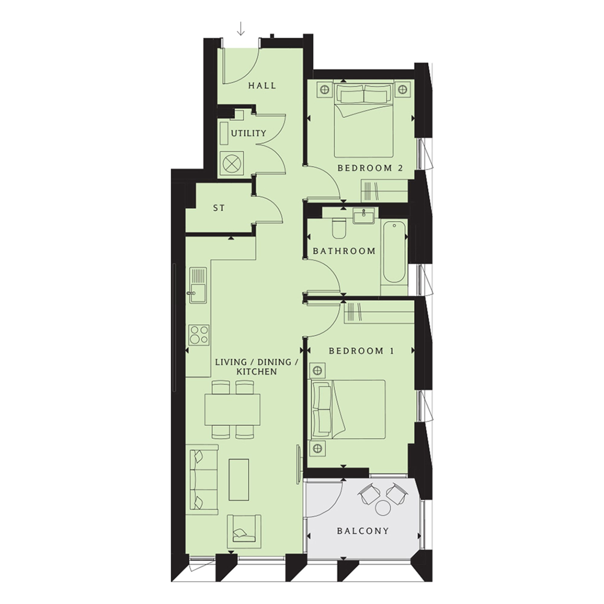 2 Bedrooms Flat for sale in 