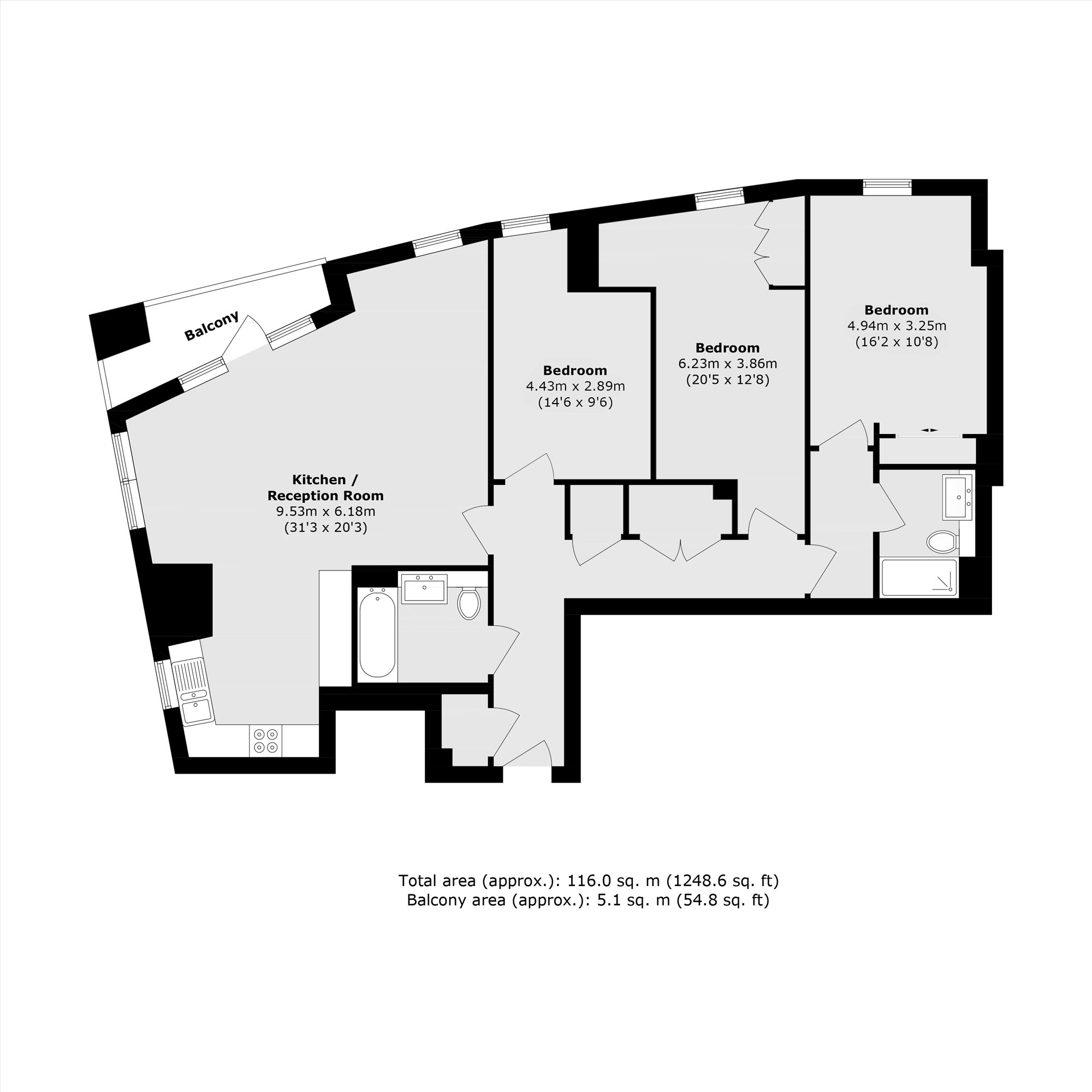 211, Gladwin Tower, Lambeth floorplan