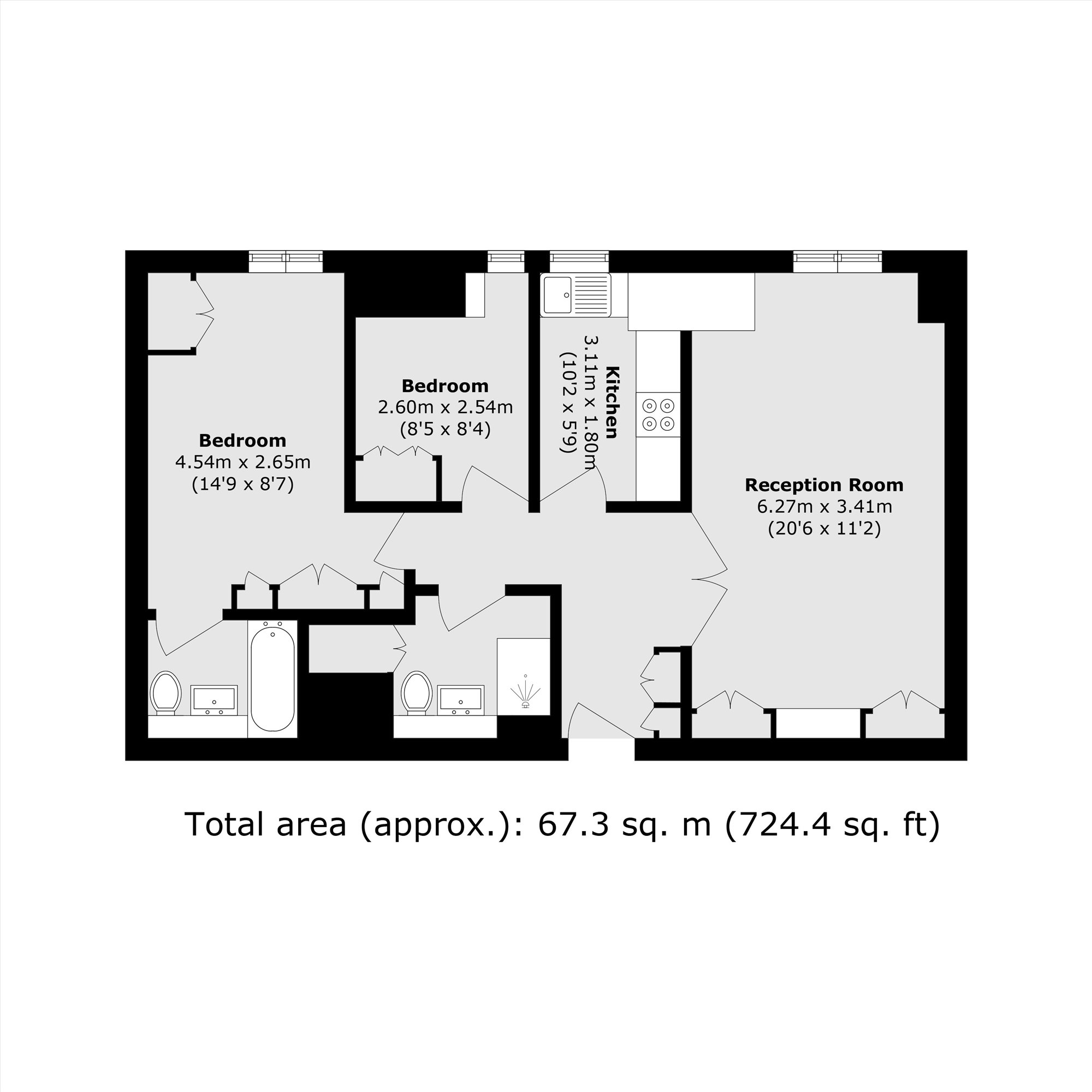 Flat 211, Jubilee Heights, 1, Shoot Up Hill, London floorplan
