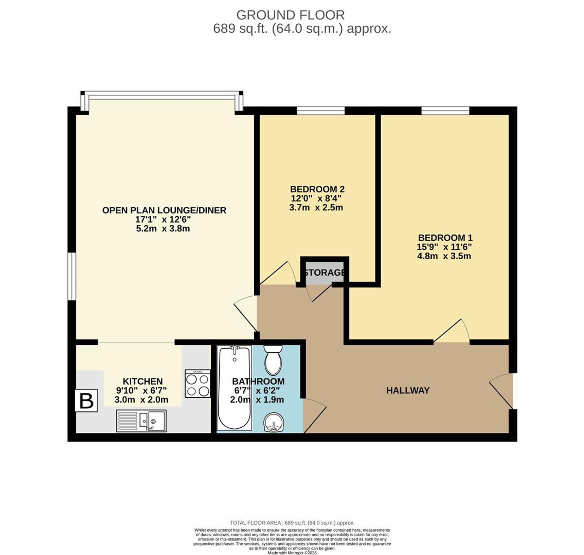 Flat 2, 14 Fernhill Avenue, Weymouth floorplan