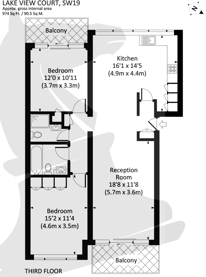 2 Bedrooms Flat to rent in Lakeview Court, Wimbledon Park Road, London SW19